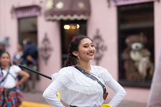 Matamoros, Tamaulipas, Mexico - November 20, 2018: The November 20 Parade, Young women wearing traditional Mexican clothing dancing