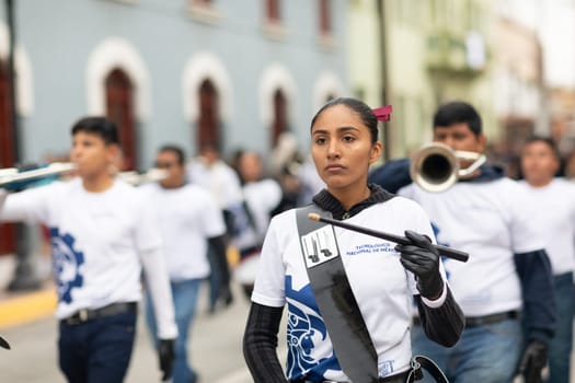 Matamoros, Tamaulipas, Mexico - November 20, 2018: The November 20 Parade, Marching Band performing at the parade