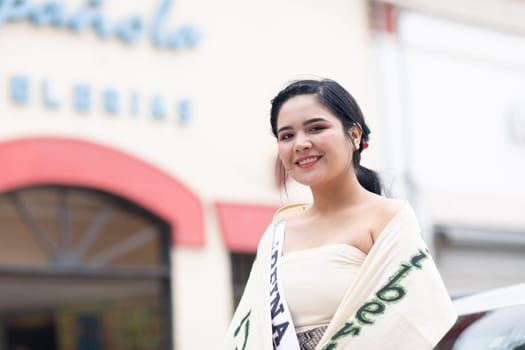Matamoros, Tamaulipas, Mexico - November 20, 2018: The November 20 Parade, Young Mexican woman wearing traditional mexican clothing going down the road during the parade