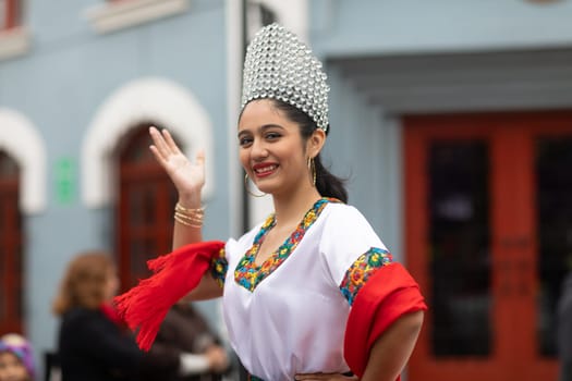 Matamoros, Tamaulipas, Mexico - November 20, 2018: The November 20 Parade, Young woman Beauty queen wearing traditional mexican clothing