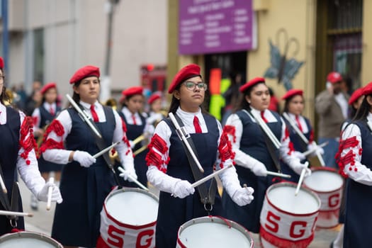 Matamoros, Tamaulipas, Mexico - November 20, 2018: The November 20 Parade, Marching Band with military Style uniform performing at the parade