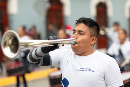 Matamoros, Tamaulipas, Mexico - November 20, 2018: The November 20 Parade, Marching Band performing at the parade