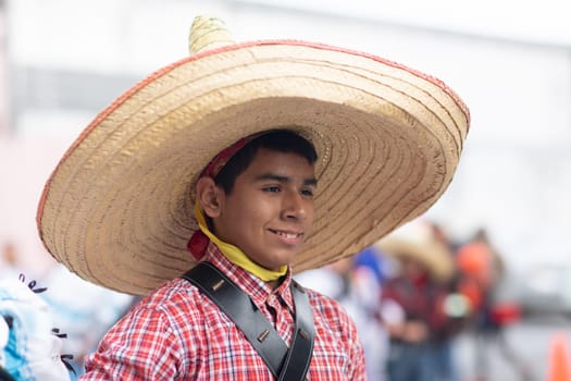 Matamoros, Tamaulipas, Mexico - November 20, 2018: The November 20 Parade, Young men wearing traditional mexican clothing with sombreros at the parade