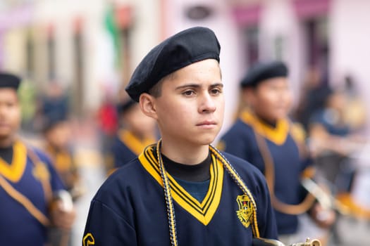 Matamoros, Tamaulipas, Mexico - November 20, 2018: The November 20 Parade, Marching Band with military Style uniform performing at the parade