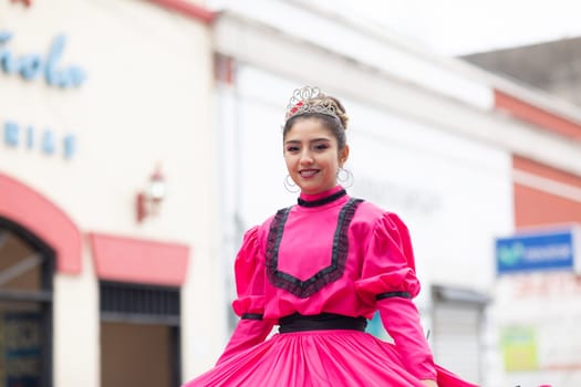 Matamoros, Tamaulipas, Mexico - November 20, 2018: The November 20 Parade, Young woman Beauty queen wearing traditional mexican clothing