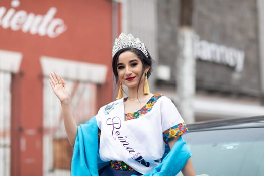 Matamoros, Tamaulipas, Mexico - November 20, 2018: The November 20 Parade, Young woman Beauty queen wearing traditional mexican clothing