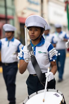 Matamoros, Tamaulipas, Mexico - November 20, 2018: The November 20 Parade, Marching Band performing at the parade