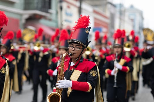 Matamoros, Tamaulipas, Mexico - November 20, 2018: The November 20 Parade, Marching Band performing at the parade