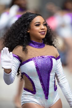 Houston, Texas, USA - November 22, 2018 The H-E-B Thanksgiving Day Parade, Members of the Prairie View A&M University Marching Storm, perform during the parade