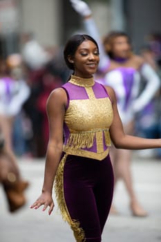 Houston, Texas, USA - November 22, 2018 The H-E-B Thanksgiving Day Parade, Members of the Prairie View A&M University Marching Storm, perform during the parade