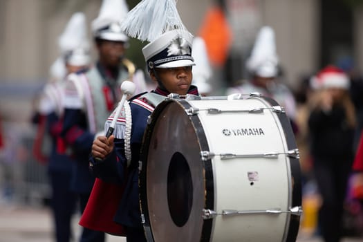 Houston, Texas, USA - November 22, 2018 The H-E-B Thanksgiving Day Parade, Members of the  Westbury High School Marching band performing at the parade