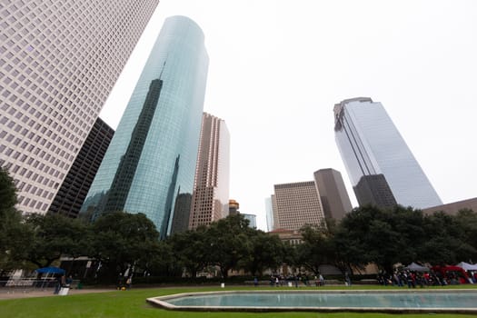 Houston Skyline as seen from Hermann Square with wide-angle lens