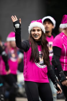 Houston, Texas, USA - November 22, 2018 The H-E-B Thanksgiving Day Parade, Members of the Houston.Roller Derby waving at the spectators