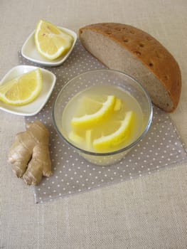 Kvass, homemade bread beer with ginger and lemon