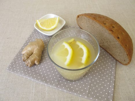 Kvass, homemade bread beer with ginger and lemon