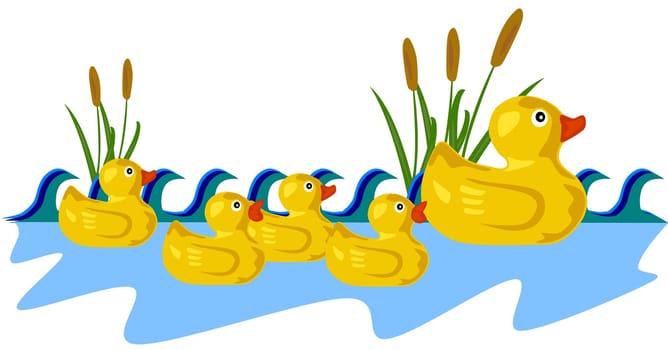 yellow duck family nature lake illustration water