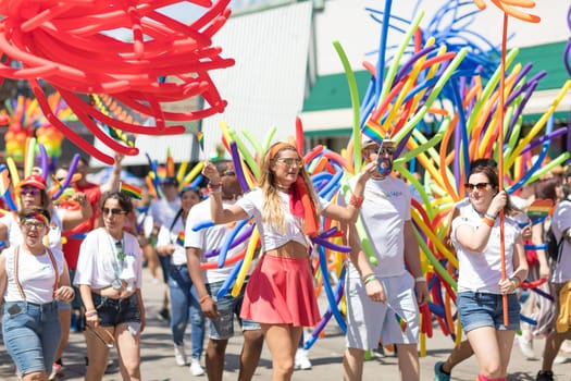 Chicago, Illinois, USA - June 24, 2018: the LGBTQ Pride Parade, People wearing colorfull outfits, celebrating on the streets of Chicago