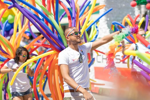 Chicago, Illinois, USA - June 24, 2018: the LGBTQ Pride Parade, People wearing colorfull outfits, celebrating on the streets of Chicago