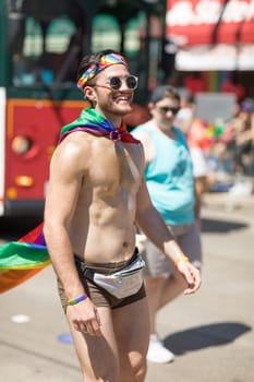 Chicago, Illinois, USA - June 24, 2018: the LGBTQ Pride Parade, People wearing colorfull outfits, celebrating on the streets of Chicago