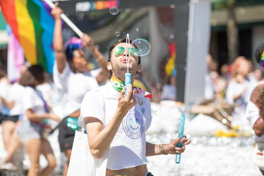 Chicago, Illinois, USA - June 24, 2018: the LGBTQ Pride Parade, People wearing colorfull outfits, celebrating on the streets of Chicago
