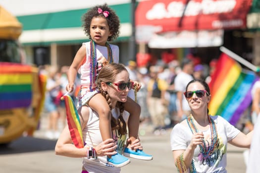 Chicago, Illinois, USA - June 24, 2018: the LGBTQ Pride Parade, People wearing colorfull outfits, celebrating on the streets of Chicago