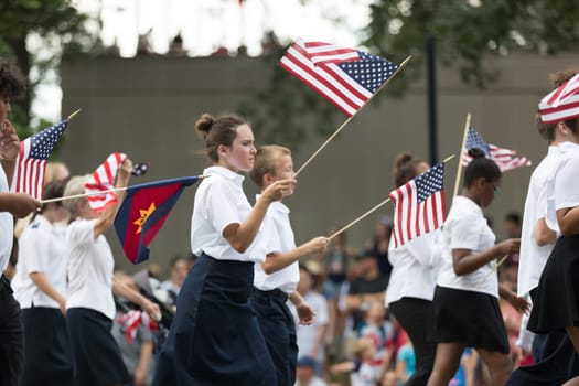 Washington, D.C., USA - July 4, 2018, The National Independence Day Parade, Members of the salvation army going down constitution avenue during the parade