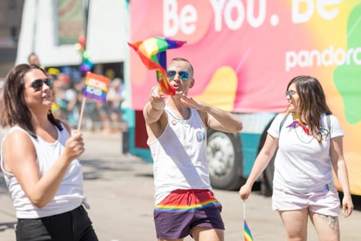 Chicago, Illinois, USA - June 24, 2018: the LGBTQ Pride Parade, People wearing colorfull outfits, celebrating on the streets of Chicago
