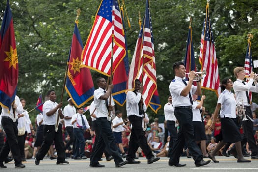 Washington, D.C., USA - July 4, 2018, The National Independence Day Parade, Members of the salvation army going down constitution avenue during the parade