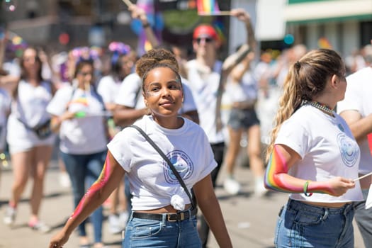 Chicago, Illinois, USA - June 24, 2018: the LGBTQ Pride Parade, People wearing colorfull outfits, celebrating on the streets of Chicago