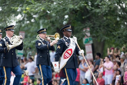 Washington, D.C., USA - July 4, 2018, Members of the 257th army band perform at the National Independence Day Parade