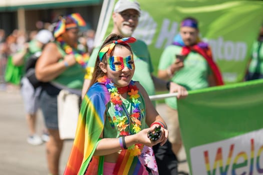 Chicago, Illinois, USA - June 24, 2018: the LGBTQ Pride Parade, People wearing colorfull outfits, celebrating on the streets of Chicago