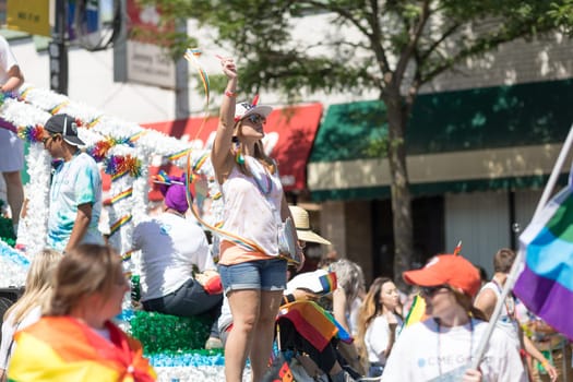Chicago, Illinois, USA - June 24, 2018: the LGBTQ Pride Parade, People wearing colorfull outfits, celebrating on the streets of Chicago