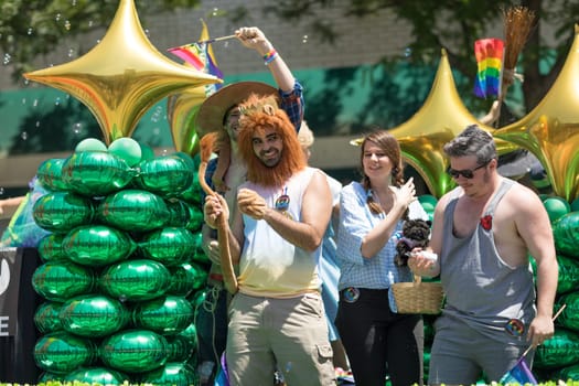 Chicago, Illinois, USA - June 24, 2018 Man dress up as a lion celebrating during the LGBTQ Pride Parade in Chicago