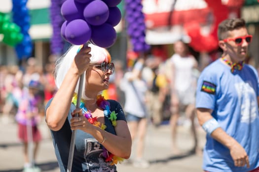 Chicago, Illinois, USA - June 24, 2018: the LGBTQ Pride Parade, People wearing colorfull outfits, celebrating on the streets of Chicago
