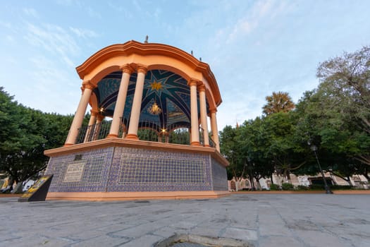 Quiosco in Main Plaza Miguel Hidalgo Matamoros with wide-angle lens.