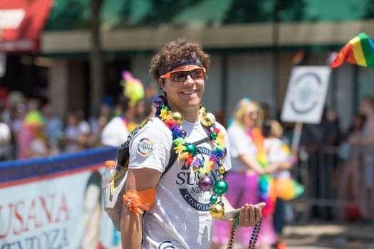 Chicago, Illinois, USA - June 24, 2018 People Promoting Susana Mendoza during the LGBTQ Pride Parade in Chicago