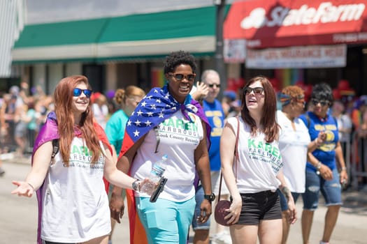 Chicago, Illinois, USA - June 24, 2018 People celebrating during the LGBTQ Pride Parade in Chicago