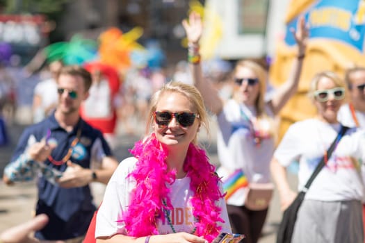 Chicago, Illinois, USA - June 24, 2018: the LGBTQ Pride Parade, People wearing colorfull outfits, celebrating on the streets of Chicago