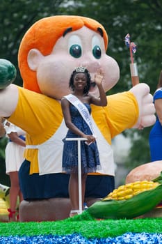 Washington, D.C., USA - July 4, 2018, The National Independence Day Parade, group of beauty queens on a float going down constitution avenue