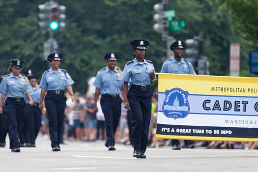 Washington, D.C., USA - July 4, 2018, Members of the Metropolitan Police Department Cadet Corps marching at the National Independence Day Parade