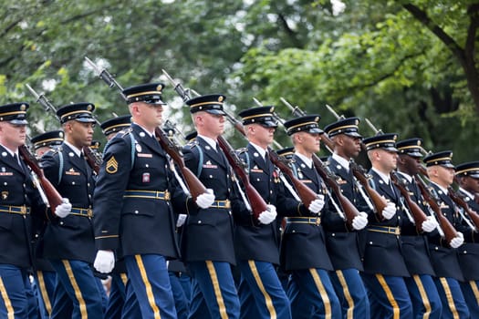 Washington, D.C., USA - July 4, 2018, Members of the US Army carrying rifles marching at the National Independence Day Parade