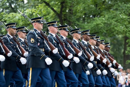 Washington, D.C., USA - July 4, 2018, Members of the US Army carrying rifles marching at the National Independence Day Parade
