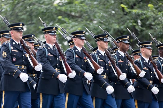 Washington, D.C., USA - July 4, 2018, Members of the US Army carrying rifles marching at the National Independence Day Parade