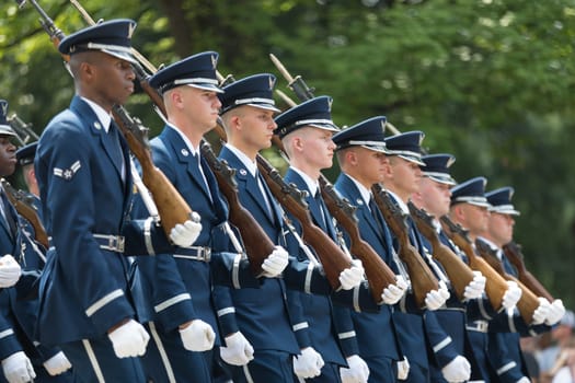 Washington, D.C., USA - July 4, 2018, The National Independence Day Parade, Members of the United States Air Force, Marching down Constitution Avenue