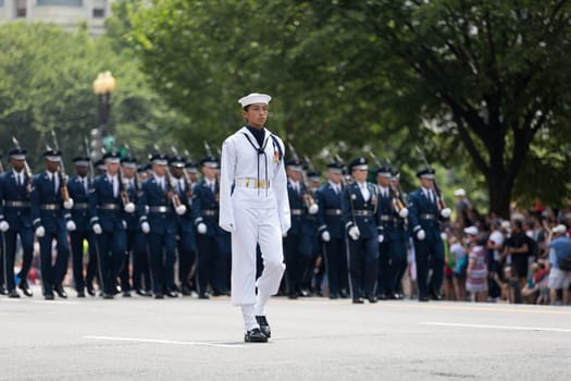 Washington, D.C., USA - July 4, 2018, The National Independence Day Parade, Members of the United States Navy, Marching down Constitution Avenue
