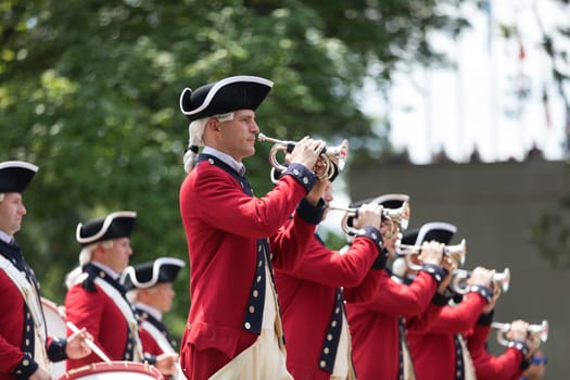 Washington, D.C., USA - July 4, 2018, The National Independence Day Parade, The Old Guard Fife and Drum Corps marching down Constitution Avenue