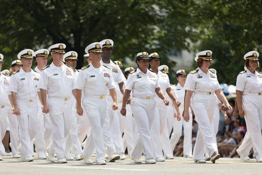 Washington, D.C., USA - July 4, 2018, The National Independence Day Parade, Members of the United States Navy, Marching down Constitution Avenue
