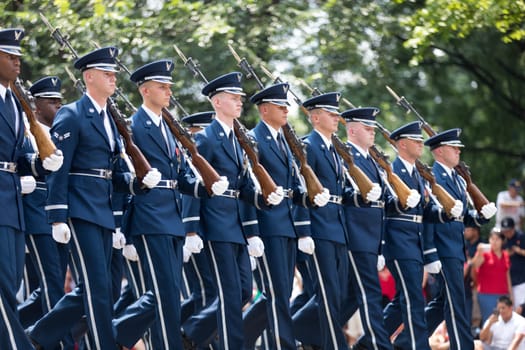 Washington, D.C., USA - July 4, 2018, The National Independence Day Parade, Members of the United States Air Force, Marching down Constitution Avenue