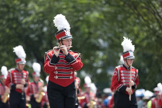 Washington, D.C., USA - July 4, 2018, The National Independence Day Parade, The Bulldog Marching Band and Colorguard from Bedford High School, New Hampshire