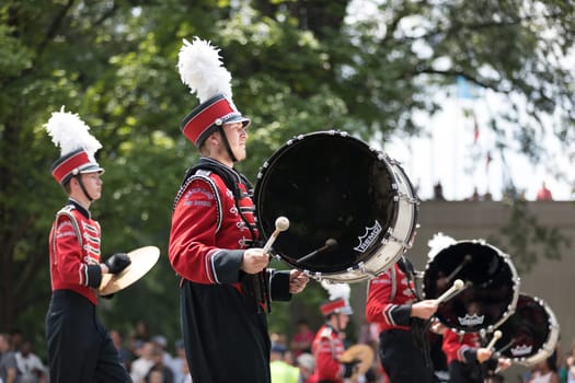 Washington, D.C., USA - July 4, 2018, The National Independence Day Parade, The Bulldog Marching Band and Colorguard from Bedford High School, New Hampshire